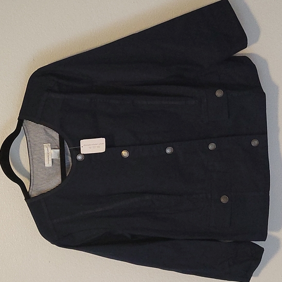 NWT Christopher & Banks Navy Blue Snap Front Jacket Size Large - Picture 5 of 8